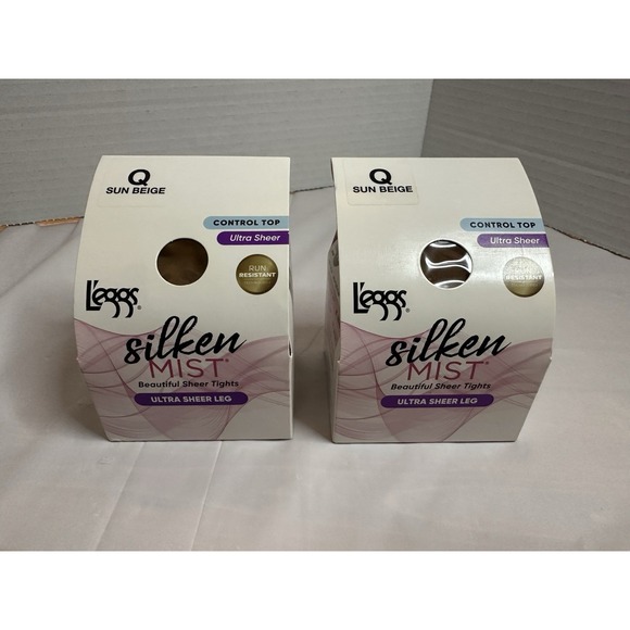 New 2 Pairs Women's  Leggs Silken Mist SunBeige Control Top Pantyhose Tights  Q - Picture 1 of 4